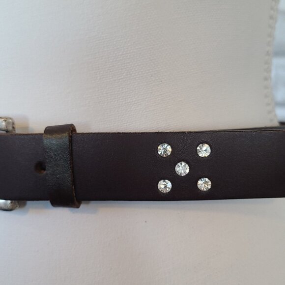 Vintage The Limited Leather Made in Italy Rhinestone Studded Belt Black Classic - Picture 4 of 8